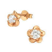 Cercei din argint placat cu aur roz 14K floare cu zirconiu model DiAmanti DIA36796